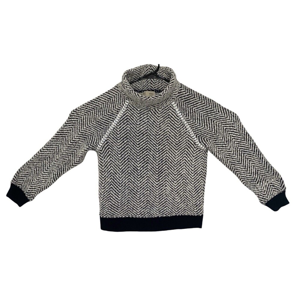 Anthropologie Saturday Sunday Fuzzy Pullover XXS Navy Blue White Chevronβ